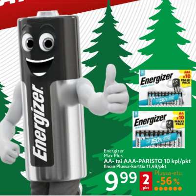 Energizer Max Plus AA- tai AAA-PARISTO 10 kpl/pkt