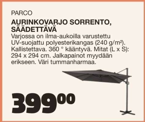 AURINKOVARJO SORRENTO, SÄÄDETTÄVÄ