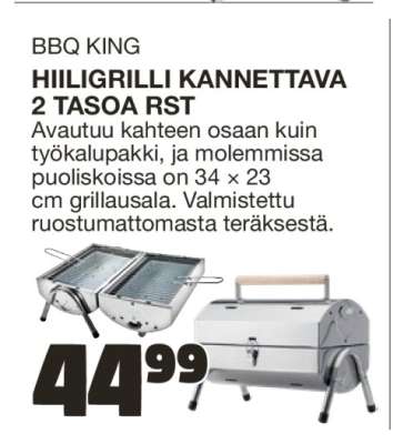 BBQ KING HIILIGRILLI KANNETTAVA 2 TASOA RST