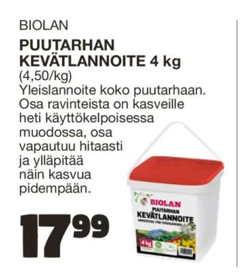 BIOLAN PUUTARHAN KEVÄTLANNOITE 4 kg