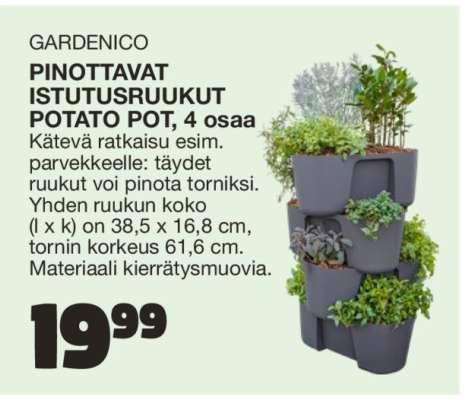 GARDENICO PINOTTAVAT ISTUTUSRUUKUT POTATO POT, 4 osaa