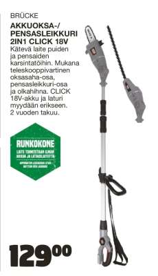 BRÜCKE AKKUOKSA-/PENSASLEIKKURI 2IN1 CLICK 18V