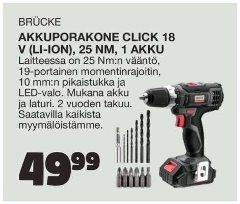 BRÜCKE AKKUPORAKONE CLICK 18 V (LI-ION), 25 NM, 1 AKKU