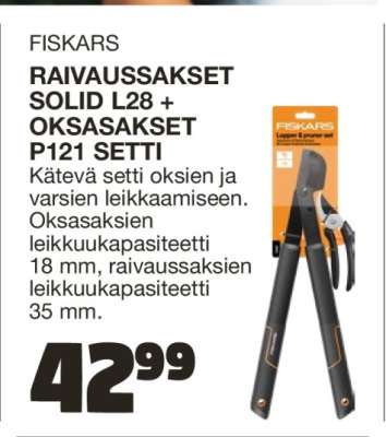 FISKARS RAIVAUSSAKSET SOLID L28 + OKSASAKSET P121 SETTI