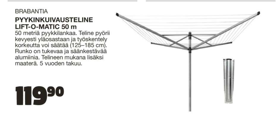 BRABANTIA PYYKKIKUIVAUSTELINE LIFT-O-MATIC 50 m