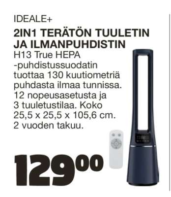 IDEALE+ 2IN1 TERÄTÖN TUULETIN JA ILMANPUHDISTIN