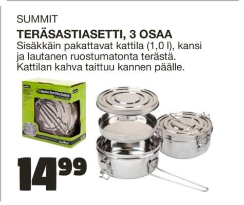 SUMMIT TERÄSASTIASETTI, 3 OSAA