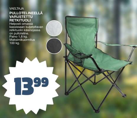 PULLOTELINEELLÄ VARUSTETTU RETKITUOLI
