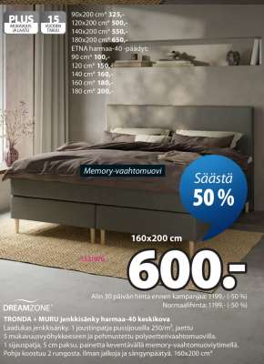 DREAMZONE™ TRONDA + MURU jenkkisänky harmaa-40 keskikova