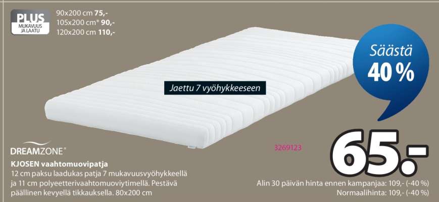 DREAMZONE KJOSEN vaahtomuovipatja