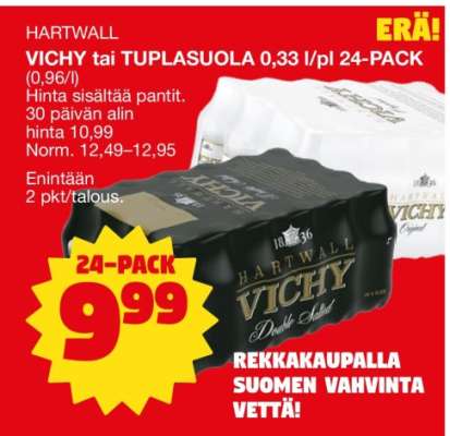 HARTWALL VICHY tai TUPLASUOLA 0,33 l/pl 24-PACK
