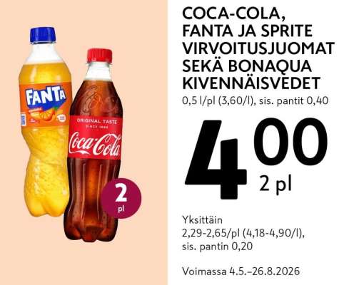 COCA-COLA, FANTA JA SPRITE VIRVOITUSJUOMAT SEKÄ BONAQUA KIVENNÄISVEDET