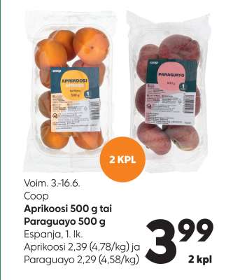 Coop Aprikoosi 500 g tai Paraguayo 500 g