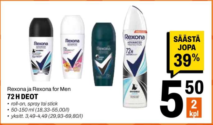 Rexona ja Rexona for Men 72 H DEOT