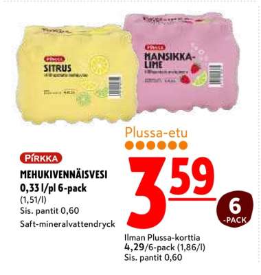 PIRKKA MEHUKIVENNÄISVESI 0,33 l/pl 6-pack