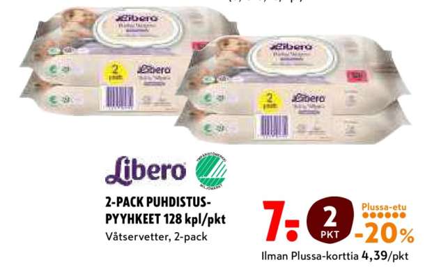 Libero 2-PACK PUHDISTUS-PYYHKEET 128 kpl/pkt