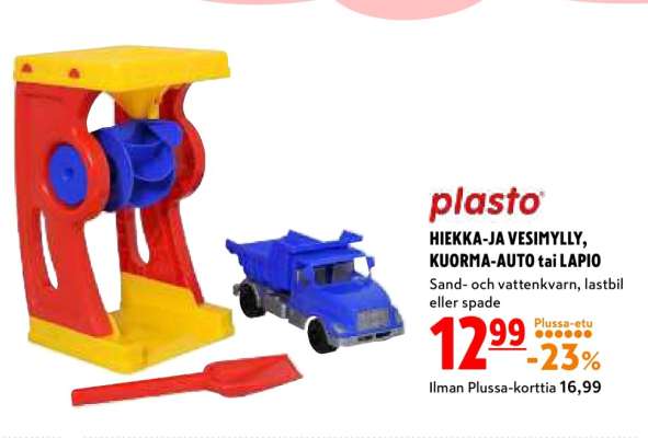 plasto HIEKKA-JA VESIMYLLY, KUORMA-AUTO tai LAPIO