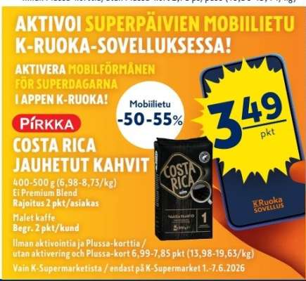 Pirkka COSTA RICA JAUHETUT KAHVIT