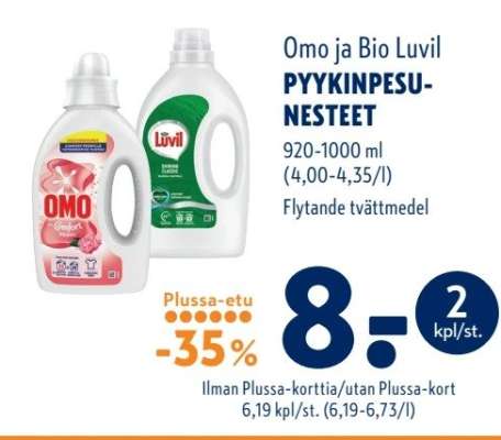 Omo ja Bio Luvil PYYKINPESUNESTEET