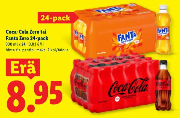 Coca-Cola Zero tai Fanta Zero 24-pack