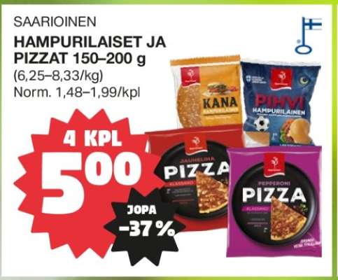 SAARIOINEN HAMPURILAISET JA PIZZAT