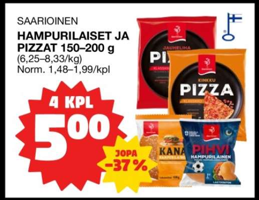 SAARIOINEN HAMPURILAISET JA PIZZAT 150–200 g