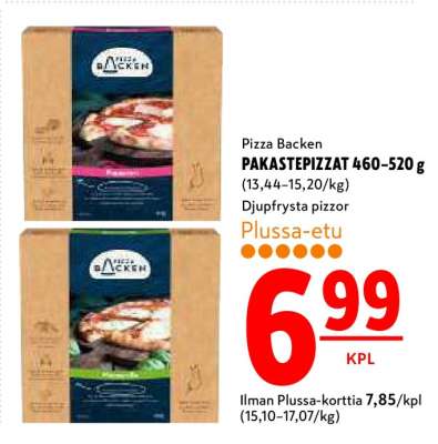Pizza Backen PAKASTEPIZZAT 460–520 g
