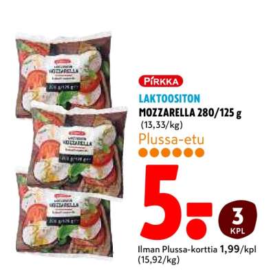 PIRKKA LAKTOOSITON MOZZARELLA 280/125 g