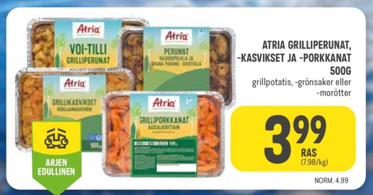 ATRIA GRILLIPERUNAT, -KASVIKSET JA -PORKKANAT