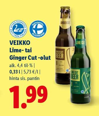 VEIKKO Lime- tai Ginger Cut -olut