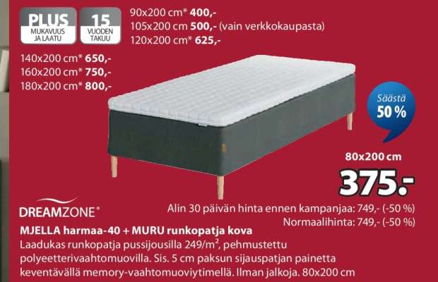 MJELLA harmaa-40 + MURU runkopatja kova