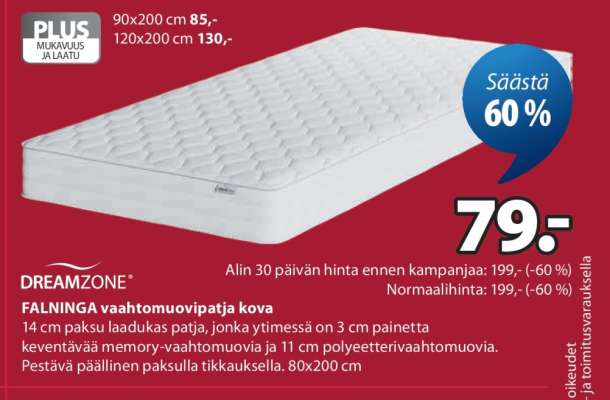 DREAMZONE FALNINGA vaahtomuovipatja kova