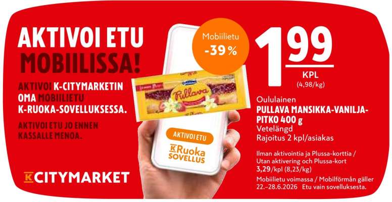 Oululainen PULLAVA MANSIKKA-VANILIJA-PITKO 400 g