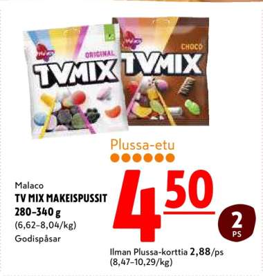 Malaco TV MIX MAKEISPUSSIT 280–340 g