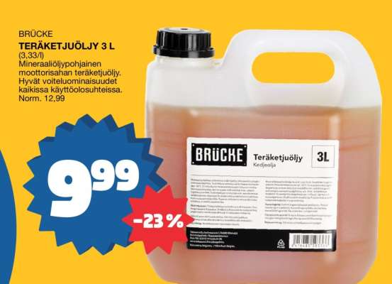 BRÜCKE TERÄKETJUÖLJY 3 l