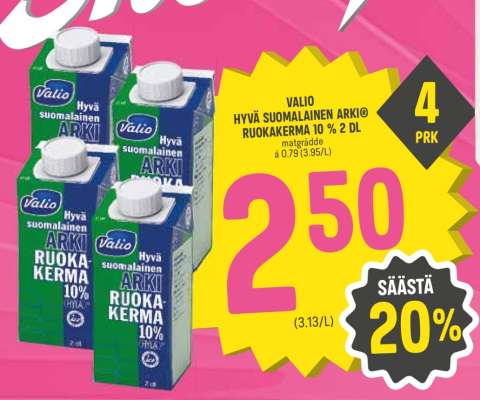 VALIO HYVÄ SUOMALAINEN ARKI® RUOKAKERMA 10 % 2 DL