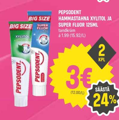 PEPSODENT HAMMASTAHNA XYLITOL JA SUPER FLUOR 125ML