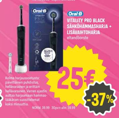 Oral-B Vitality Pro Black Sähköhammasharja + Lisävaihtoharja