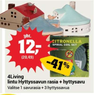 4Living lintu Hyttyssavun rasia + hyttyssavu