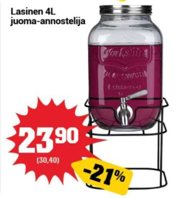 Lasinen 4L juoma-annostelija
