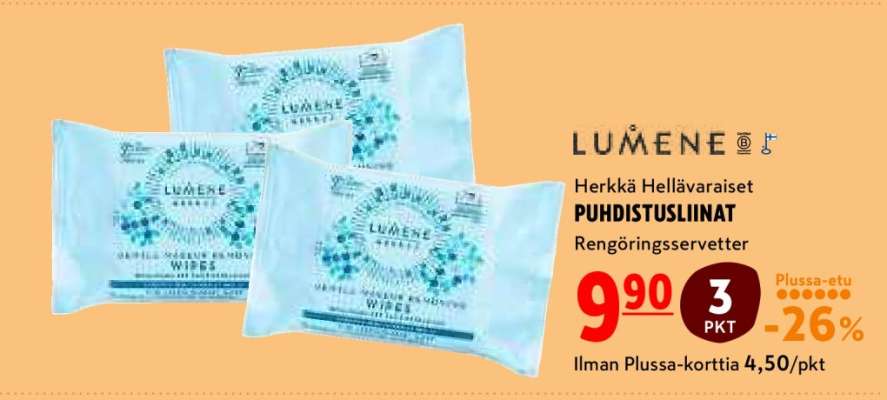 Lumene Herkkä Hellävaraiset PUHDISTUSLIINAT