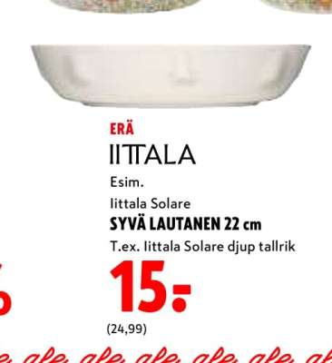 Iittala Solare SYVÄ LAUTANEN 22 cm