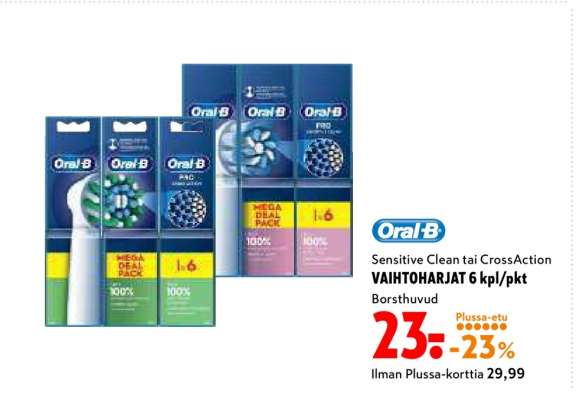 Oral-B Sensitive Clean tai CrossAction VAIHTOHARJAT 6 kpl/pkt