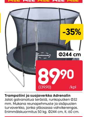 Trampoliini ja suojaverkko Adrenalin