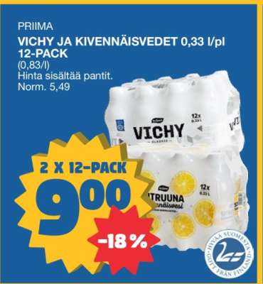 VICHY JA KIVENNÄISVEDET 0,33 l/pl 12-PACK