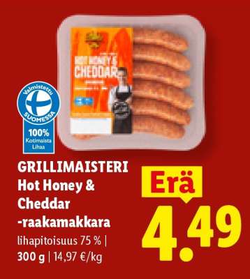 GRILLIMAISTERI Hot Honey & Cheddar -raakamakkara