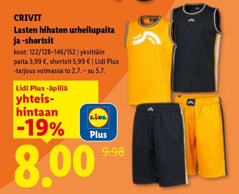 CRIVIT Lasten hihaton urheilupaita ja -shortsit
