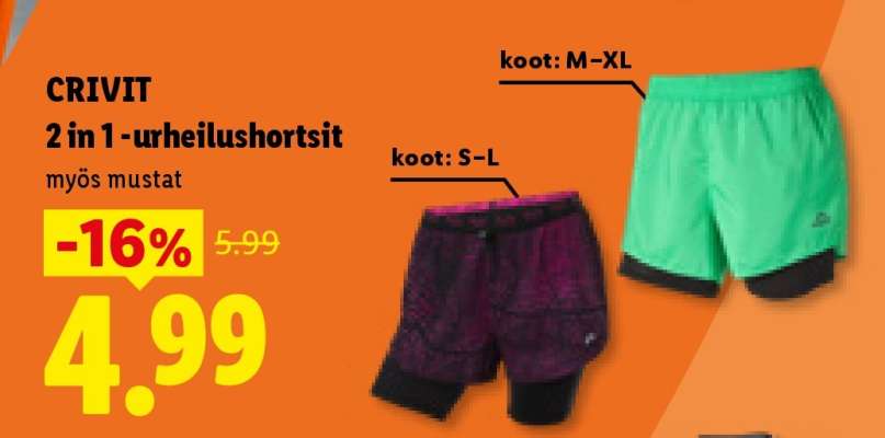 CRIVIT 2 in 1 urheilushortsit