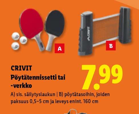 CRIVIT Pöytätennissetti tai -verkko