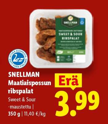 SNELLMAN Maatiaispossun ribspalat